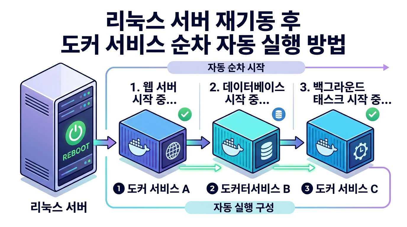 리눅스 서버 재기동 후 도커 서비스 순차 자동실행